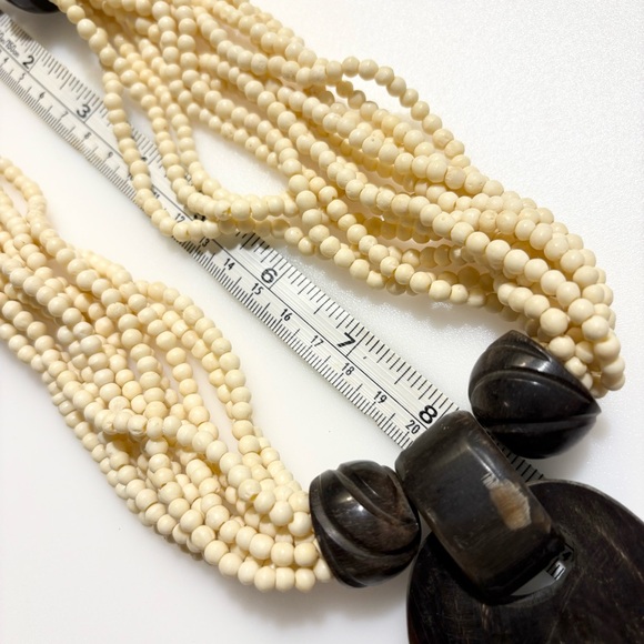 Vintage Gerda Lynggaard Bone Bead Multi-strand Ivory Dark Brown Black Necklace - Picture 12 of 16
